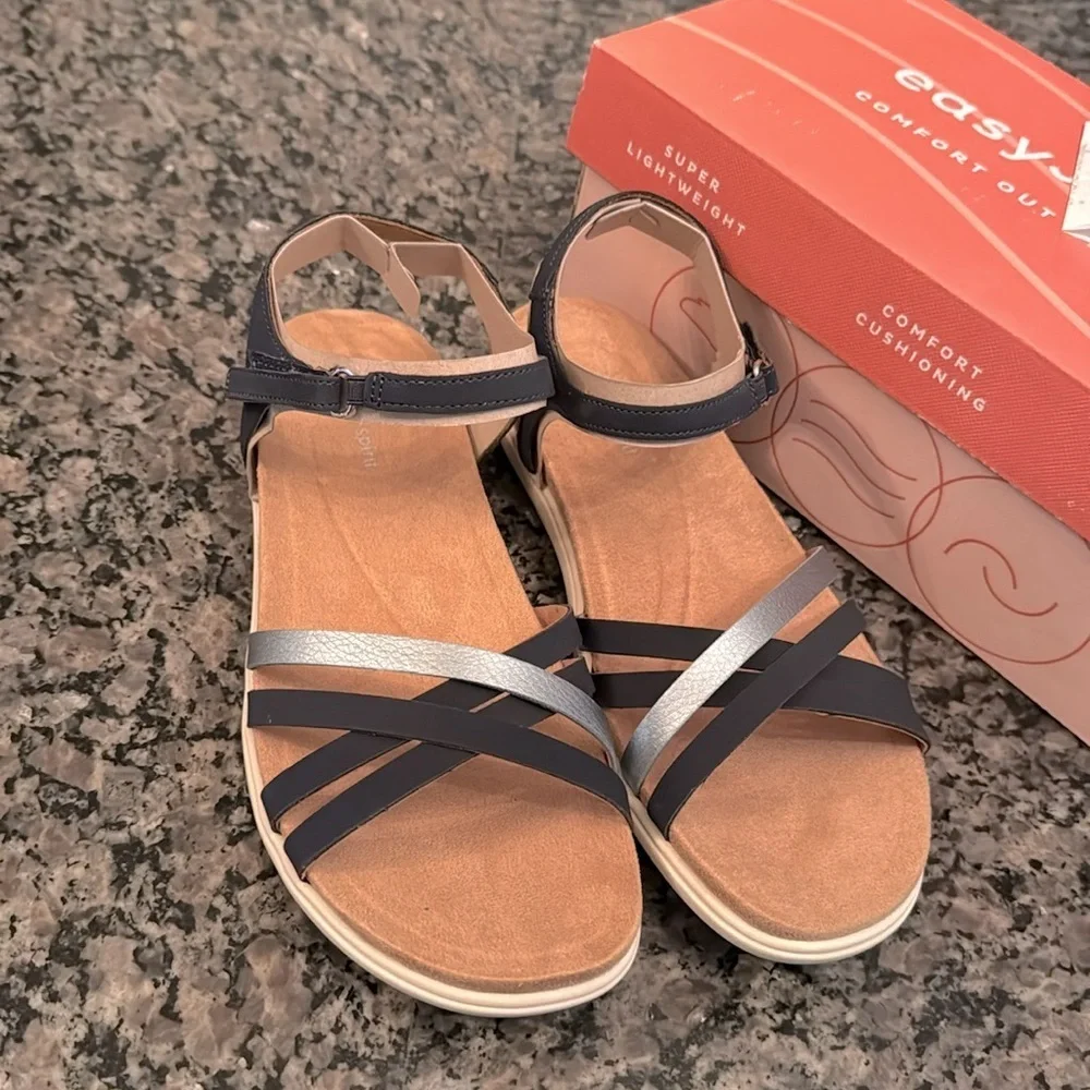 Easy spirit bottle 3 dark blue ankle strap comfort sandal NIB 7.5